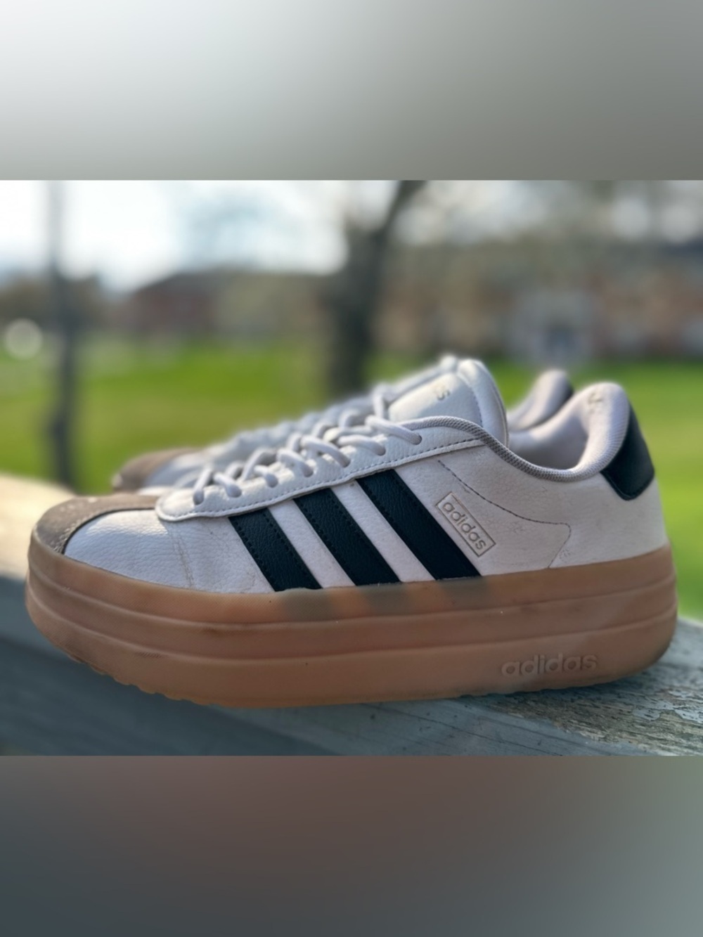 ADIDAS 7.5 UK 6 VL Blokecore Court High Platform White Black Leather Cream Tan - Picture 1 of 13